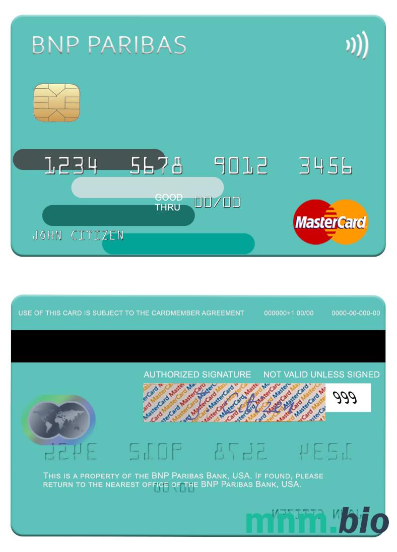 USA BNP Paribas Bank przykład karty mastercard w formacie PSD